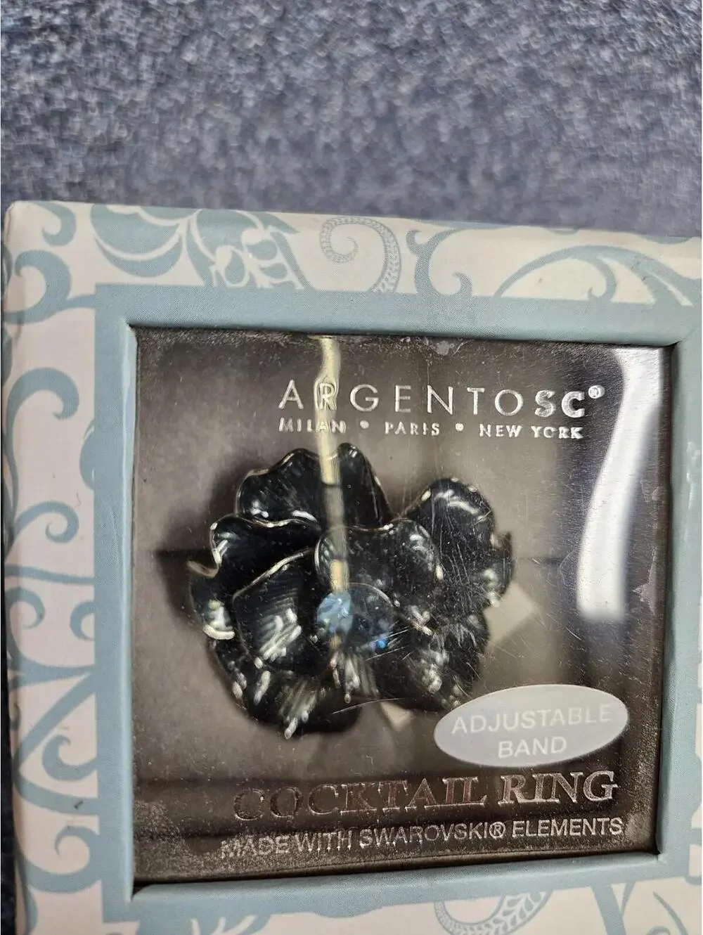 Argento SC Cocktail Ring Adjustable Band Made With Swarovski Elements New In BOX - Picture 8 of 8